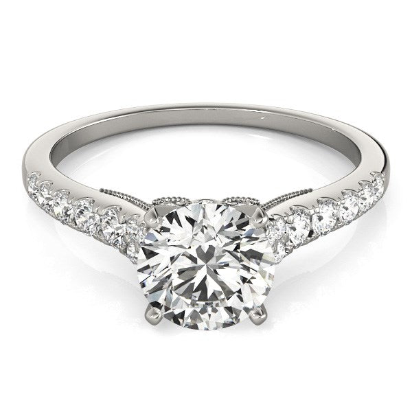 14k White Gold Diamond Engagement Ring With Single Row Band (1 3/4 cttw) - Peelerie